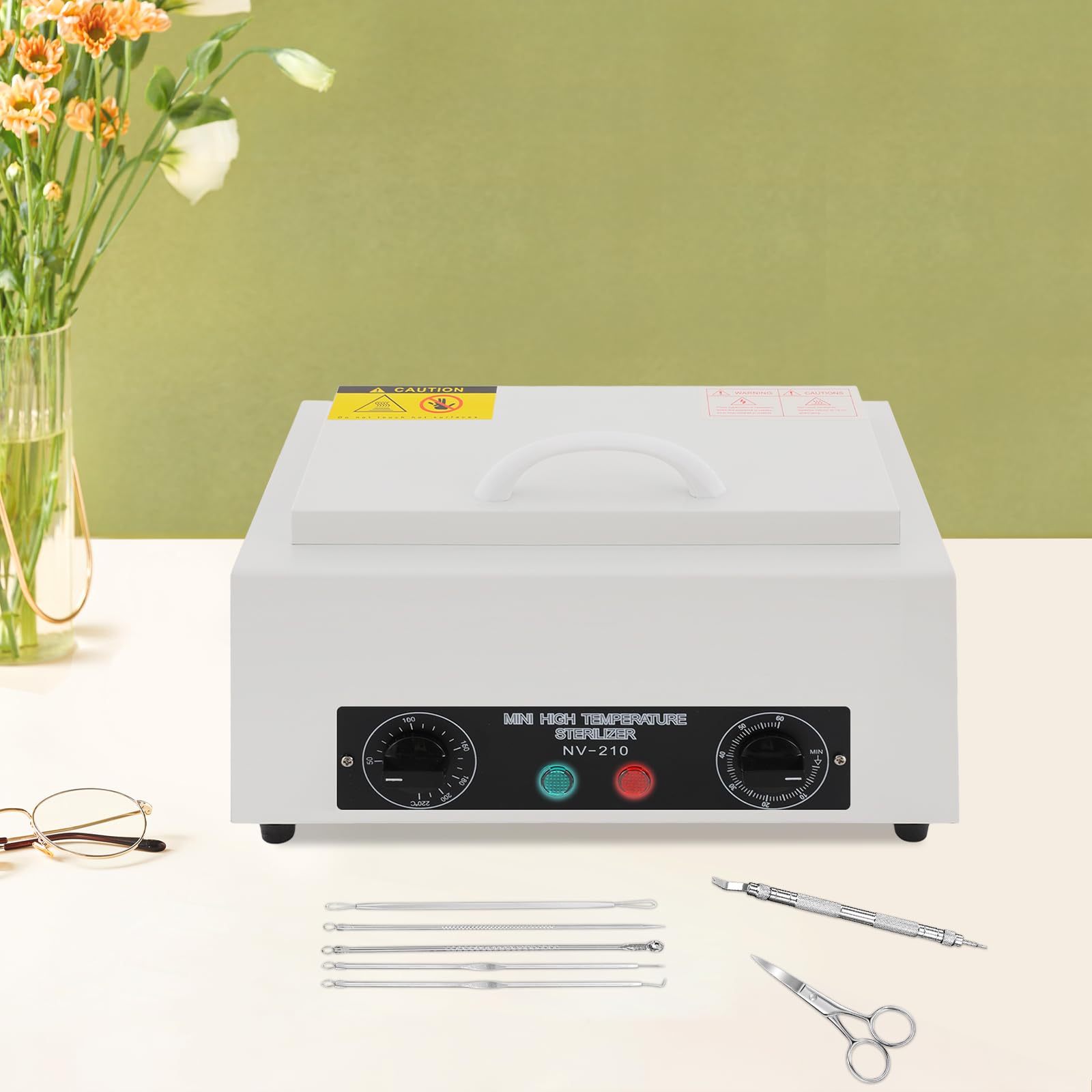 Esterilizador de tatuaje en autoclave de vapor a 200 °C, esterilizador de temperatura, herramienta de metal de alta temperatura, caja de limpieza con temporizador, manicura, uñas para salón de belleza