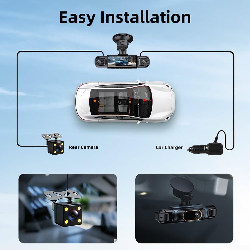 Dual for dash cam 4K anteriore e posteriore con WiFi GPS – 24 ore monitor parcheggio auto fotocamera per visione notturna G-Sensor registrazione in loop 32 GB (nero)