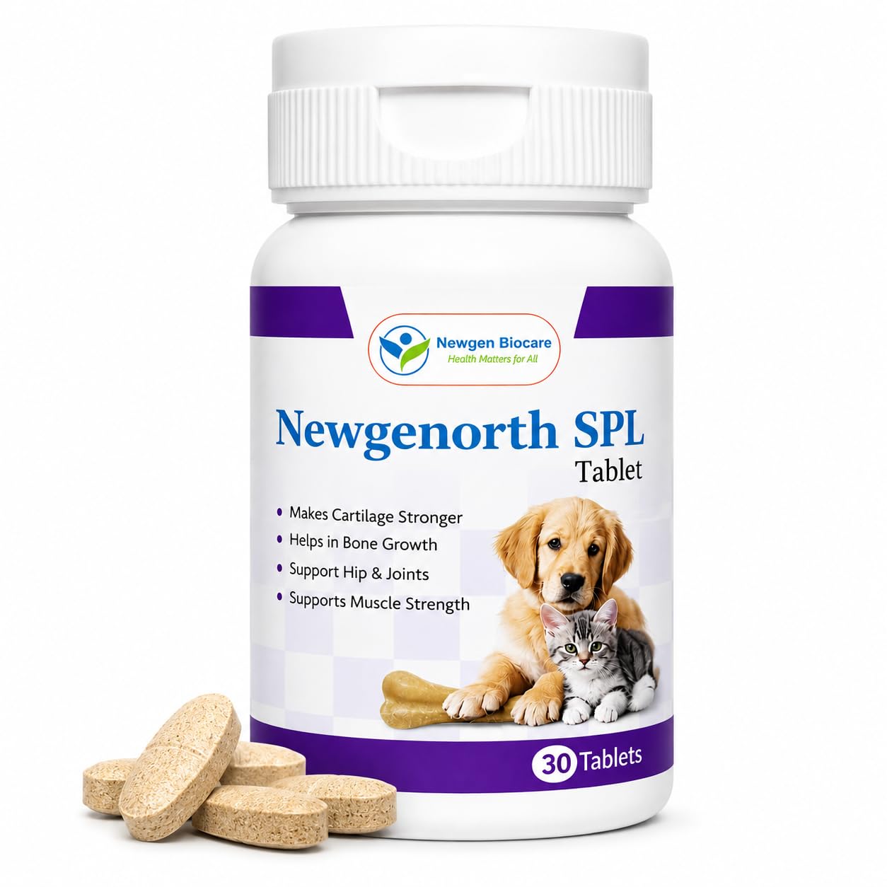 Newgenorth Tablet for Dogs & Cats | Joint Support Supplement with Glucosamine, Chondroitin & MSM | Improves Cartilage, Bone Strength & Mobility | Arthritis Support | 30 Tablets