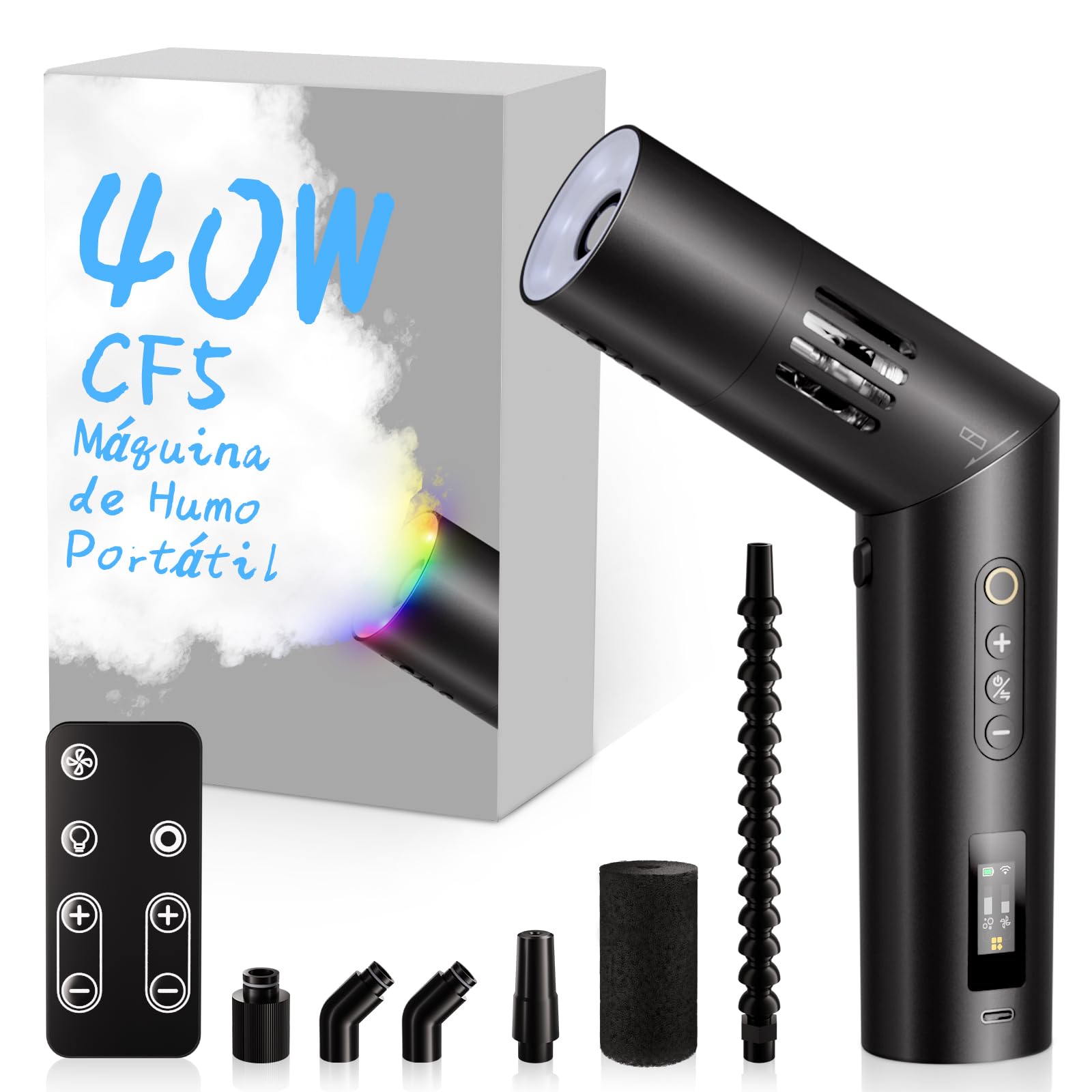 Máquina de humo 40W COLBOR CF5 recargable con mando para fotos y efectos de niebla RGB 7