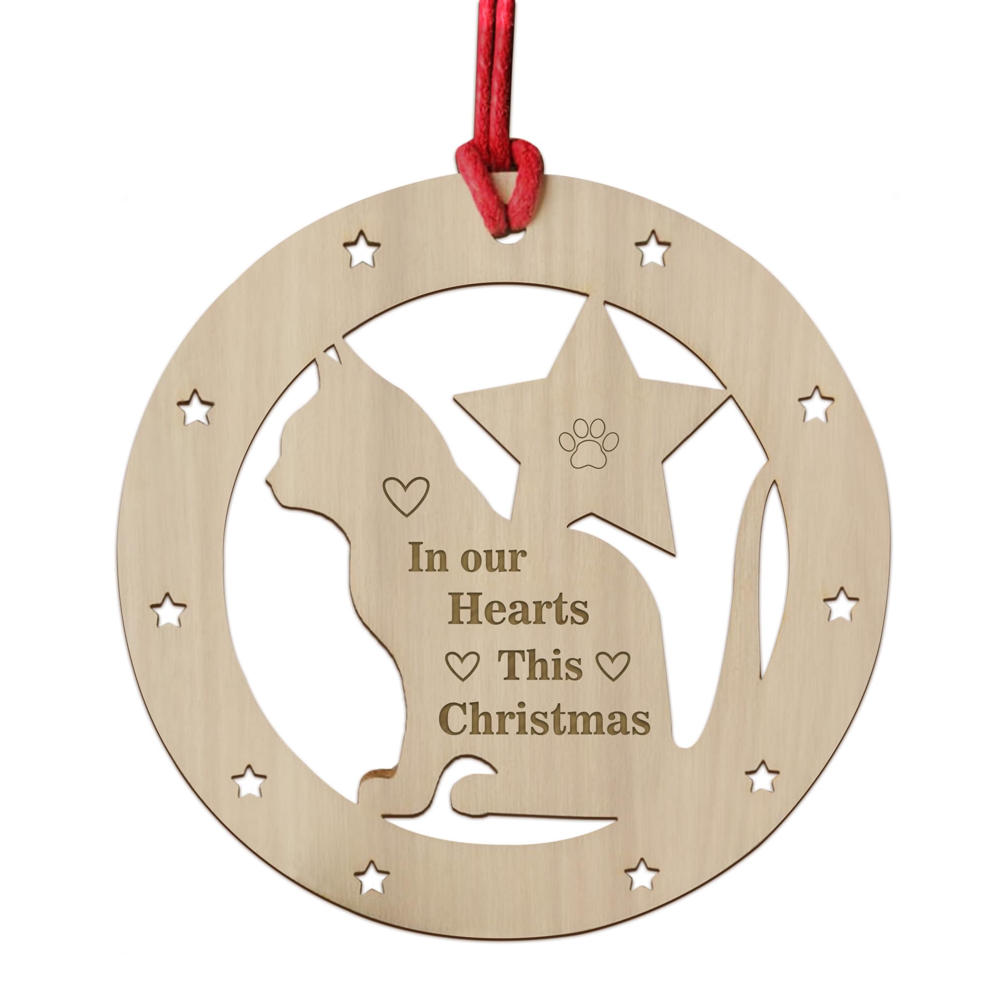 Red Ocean Multicoloured Cat Memorial Christmas Tree Wooden Bauble, Cat Memorial Bauble Hanging Decoration, Pet Memorial Plaques, Hanging Memorial Decorations, In Loving Memory Plaques