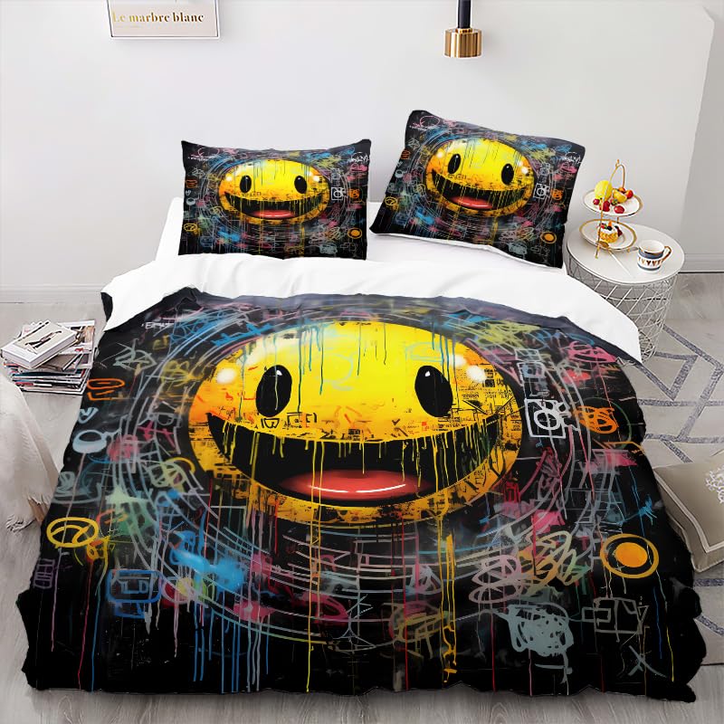 Zbeiba Housse de Couette 220x240cm Smiley Graffiti Parure de lit 220x240 cm,#3,Parure de Lit de Microfibre