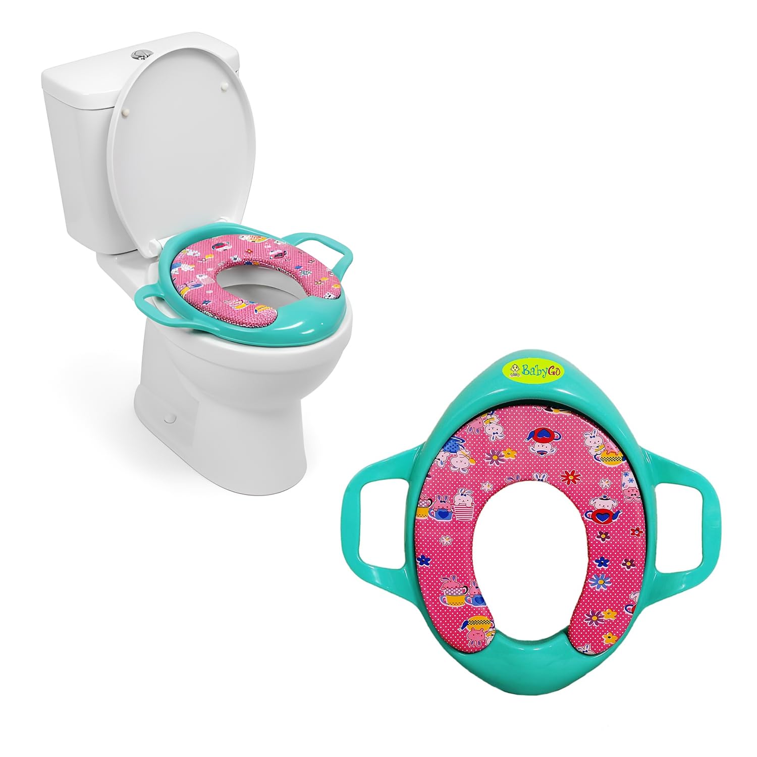 BabyGo Soft Cushion Durable Potty Trainer Comfortable Seat with Support Handles for kids (Sea Green)-picture-10