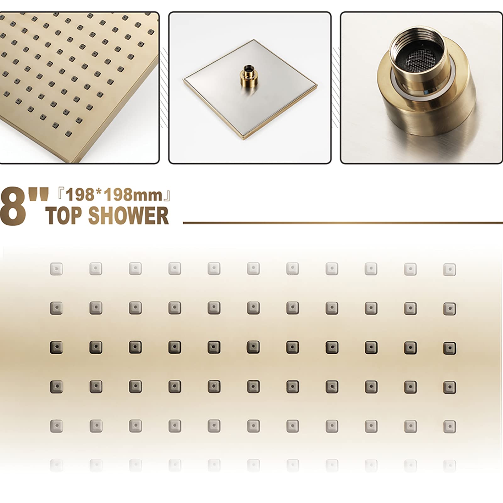 Cabezal de ducha cuadrado de alta presión de 8 pulgadas, cabezal de ducha de cascada de ABS ultrafino, diseño fijo, conexión G1/2, acabado de níquel cepillado para una experiencia de baño lujosa