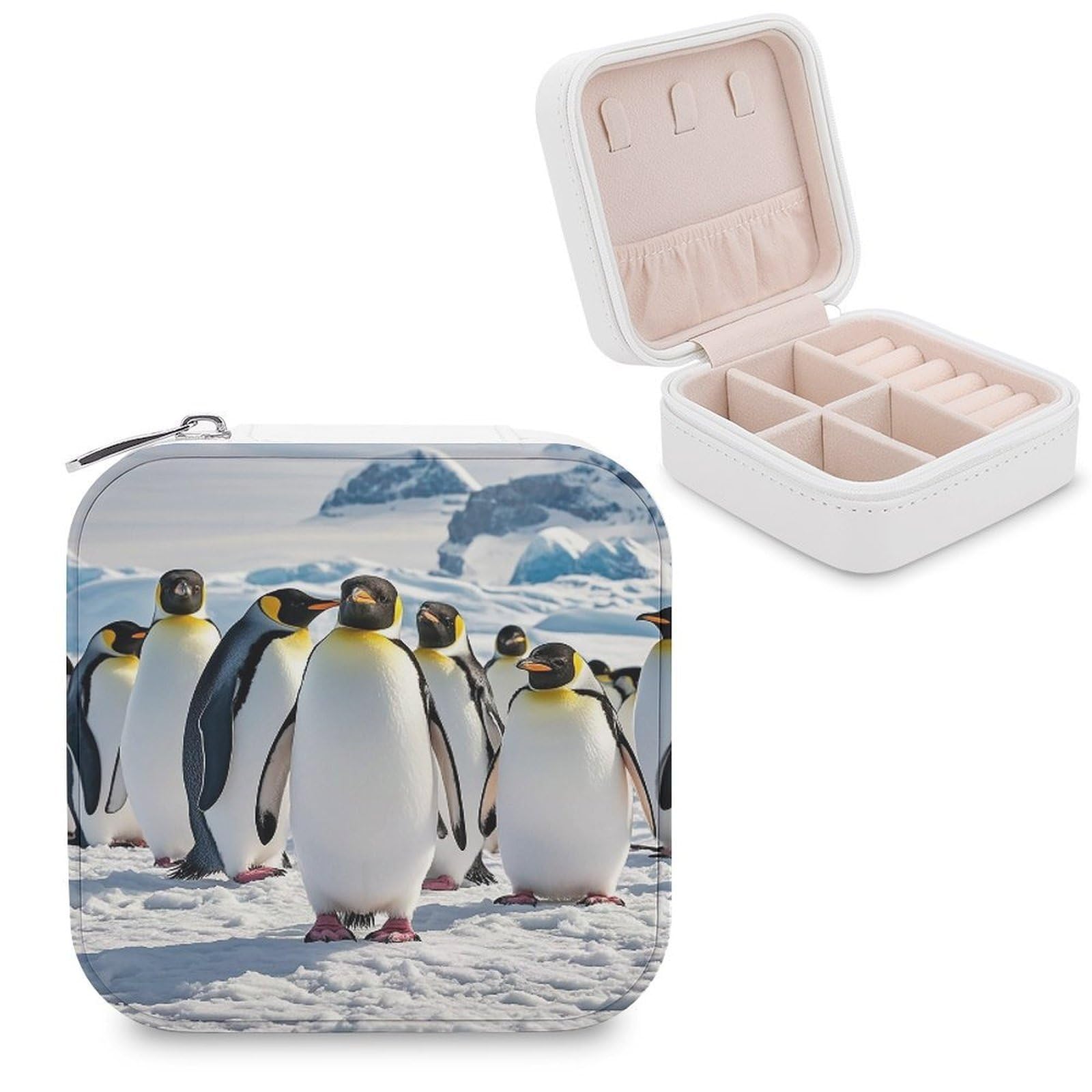 FekiLoot Cute Penguin Jewelry Case Personalized Leather Jewelry Box Mini Travel Jewelry Case Small Portable Jewelry Organizer for Ring Earrings Necklace Bracelet