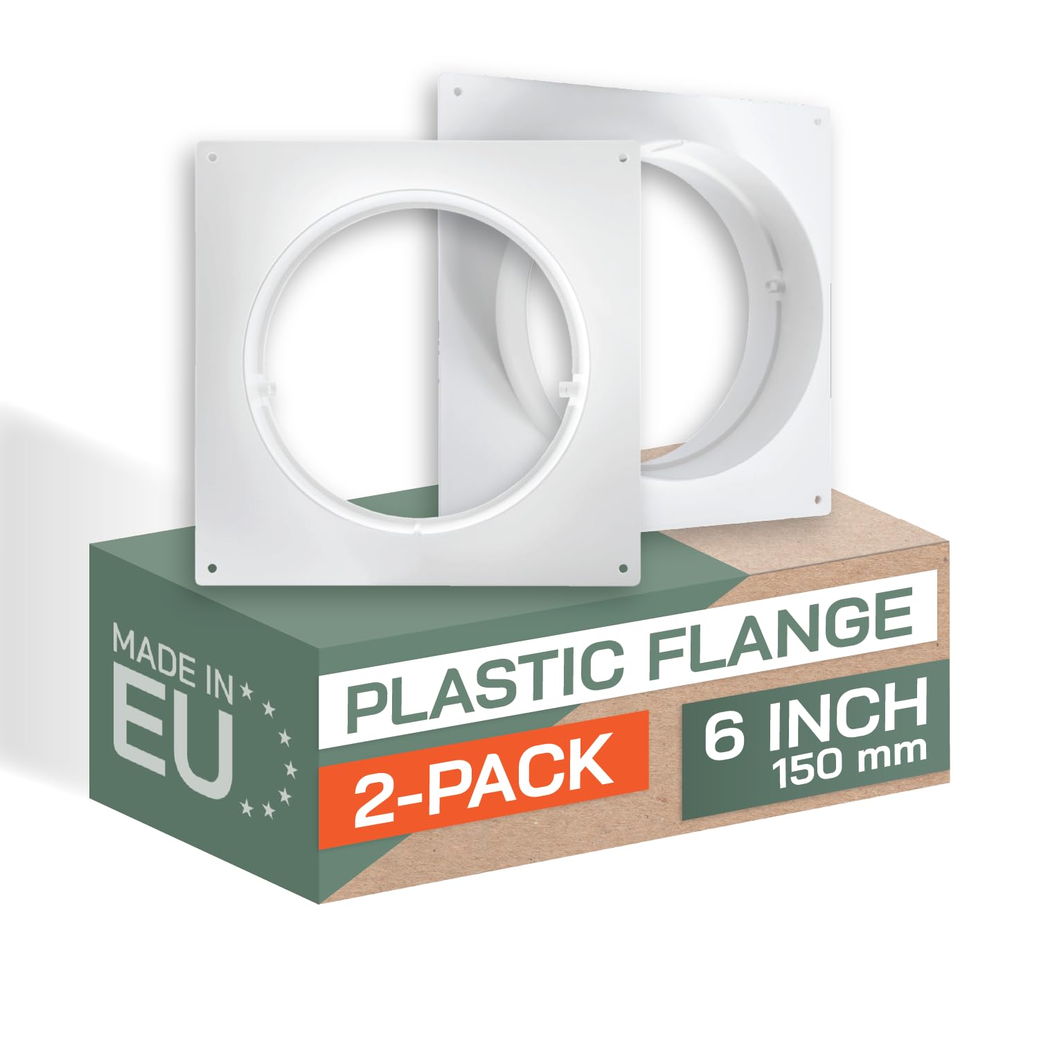 Vent Systems 150 mm / 6" Inch - Pack of 2 - Air Vent Duct Connector Flange - Plastic Ventilation Pipe - Ducting Connector for Round Flexible or Straight Pipes, Cooling Heating Ventilation System HVAC