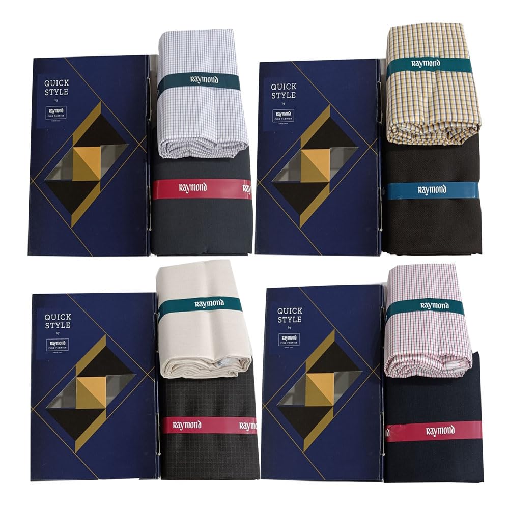 Men’s Formal Shirt & Trouser Fabric Collection (Set of 4) | Unstitched Shirt Length with Bottom Wear Material | Checked Patterns & Solid Colours-image-32