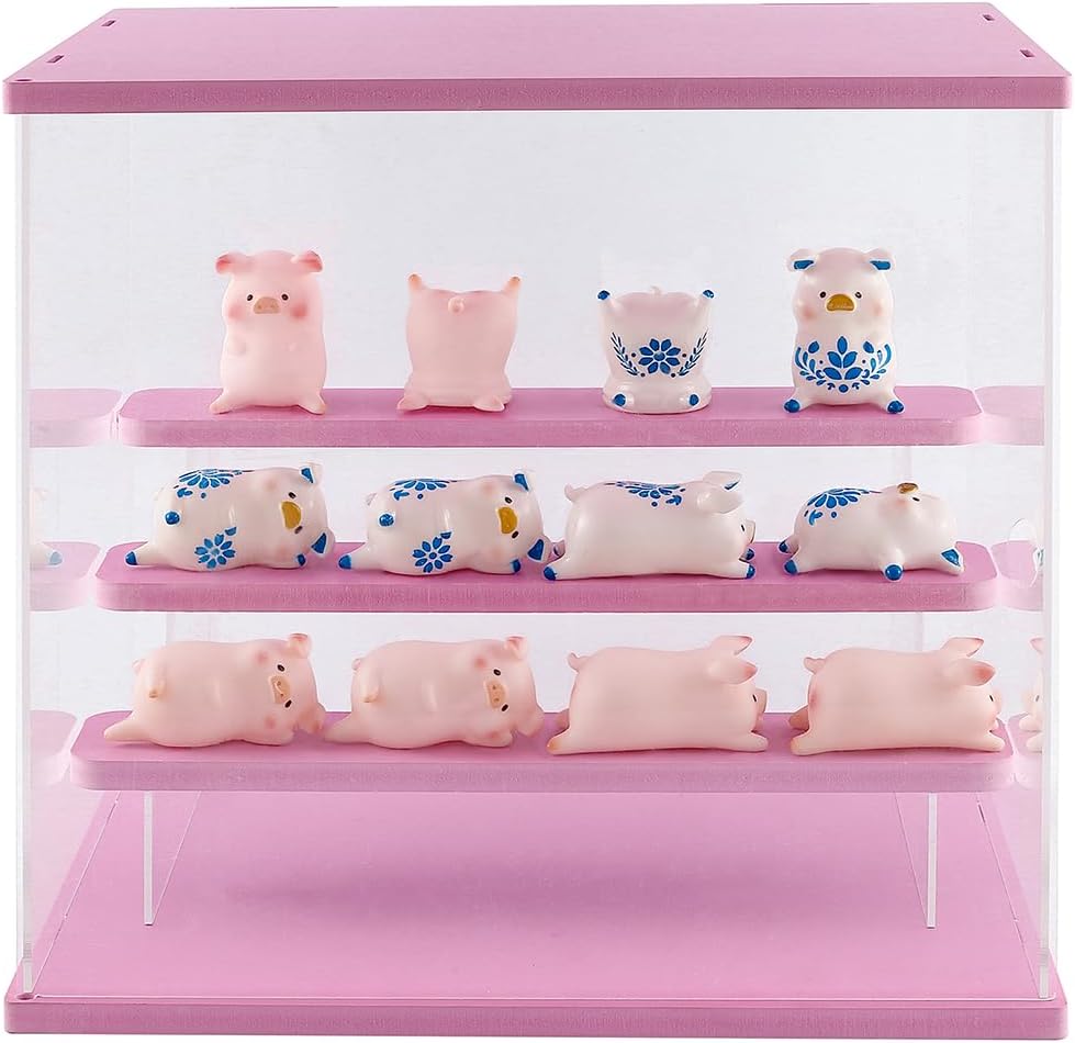 DuvinDD Acrylic Display Case for Doll Toy Barbie Storage Organizer Clear Countertop Showcase Dustproof Protection Collectibles Display Stand Home Storage Box, Pink (12.5" L x 10" D x 12" H)