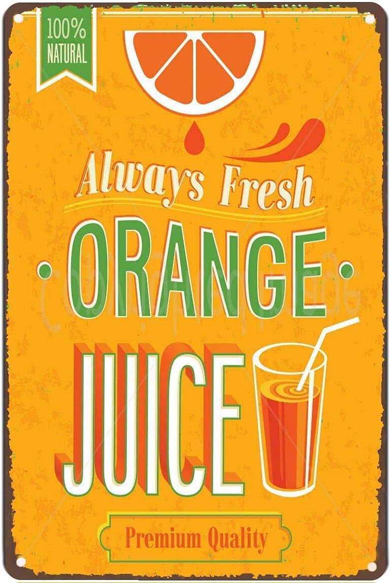 ACDOET 100% Fresh Orange Juice retro metal Aluminum Sign Poster Plaques for Home Living Room Kitchen Cafe Bar Wall Decor Aluminum Sign Metal Signs Vintage 12x16 Inch