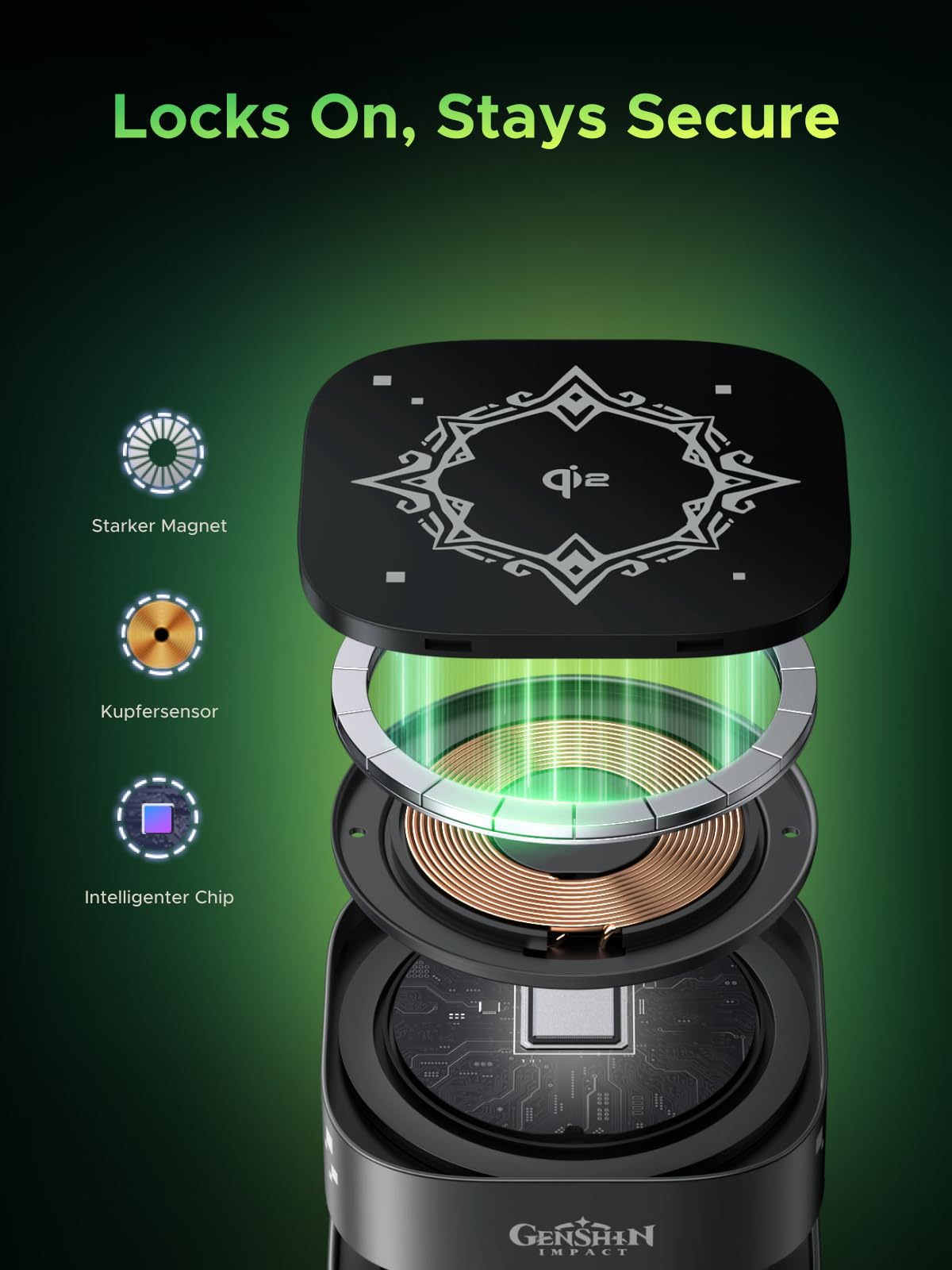 UGREEN MagFlow Qi2 zertifizierte 15W 2 in 1 Ladestation kompatibel mit MagSafe faltbares Wireless Charger für iPhone 16/15/14/13, AirPods 2/3, mit 1M Kabel, ohne Netzteil(Genshin Impact Version)