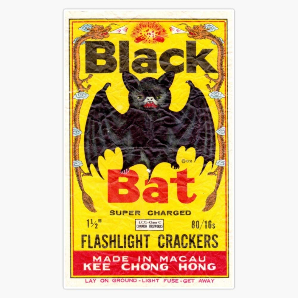 Copy Of Vintage Black Bat Firecrackers! Waterproof Vinyl Window Bumper Sticker Decal 5"