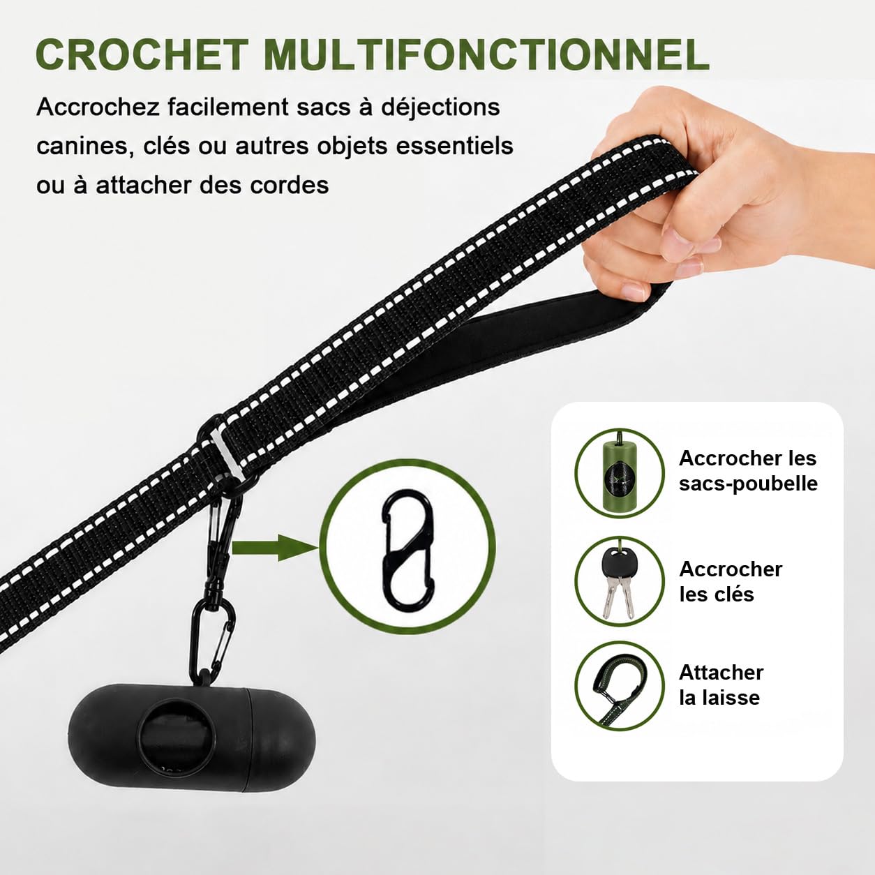 Longe pour Chien, 2M/ 3M/ 5M/ 10M/ 15M/ 20M/ 30M Laisse de Dressage, Long Laisse Réfléchissante pour Petits, Moyens et Grands Chiens