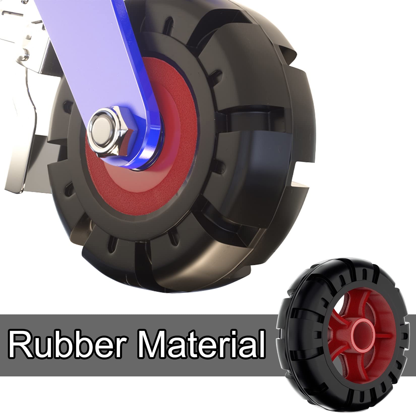 ESOYAWE 4er-Packung Ø 150mm 200mm 250mm 300mm Schwerlast Stielrollen, Pannensichere Vollgummi Lenkrolle Mit Bremse, Industrie Transport Lenkrolle Leicht Zu Installieren, for Trolleys Werkbank