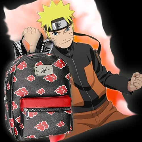 Naruto Akatsuki Sasuke Red Cloud Anti Leaf Faux Saffiano Leather Mini Backpack Bag #TOP4