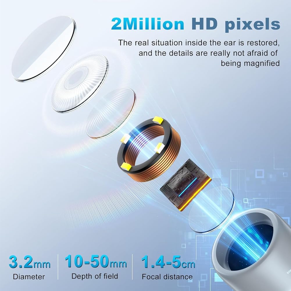 Otoscopio Inalámbrico con Cámara HD de 1080p y 4 Luces LED. Pantalla IPS de 1,38 Pulgadas. Cámara con Cabezal de Inspección.