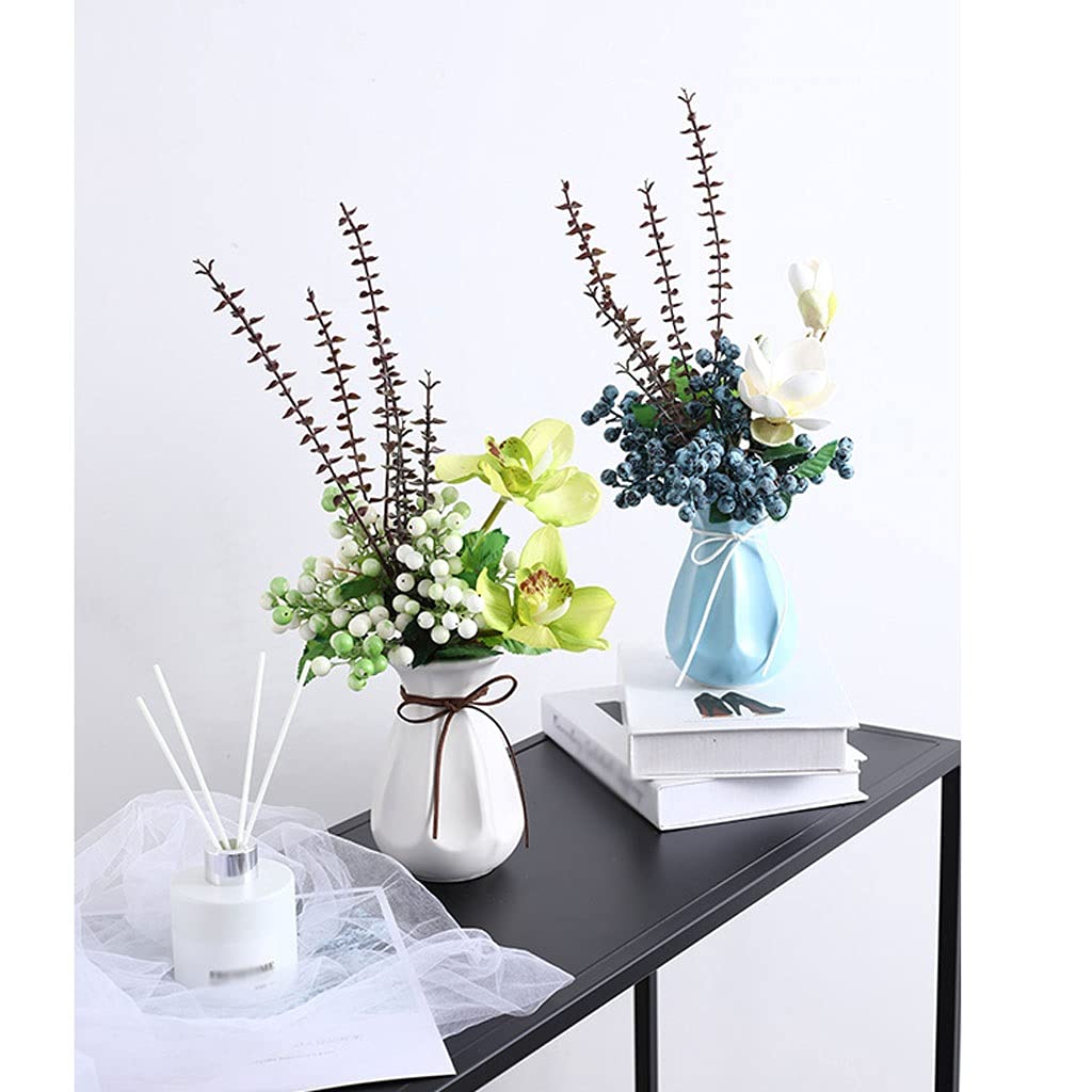 Fiori Artificiali per Interni, Bouquet simulato, Agrifoglio, frutto di Acacia, Ornamenti a Forma di Fagiolo di Mirtillo, Decorazione per Soggiorno, Sala da Pranzo e