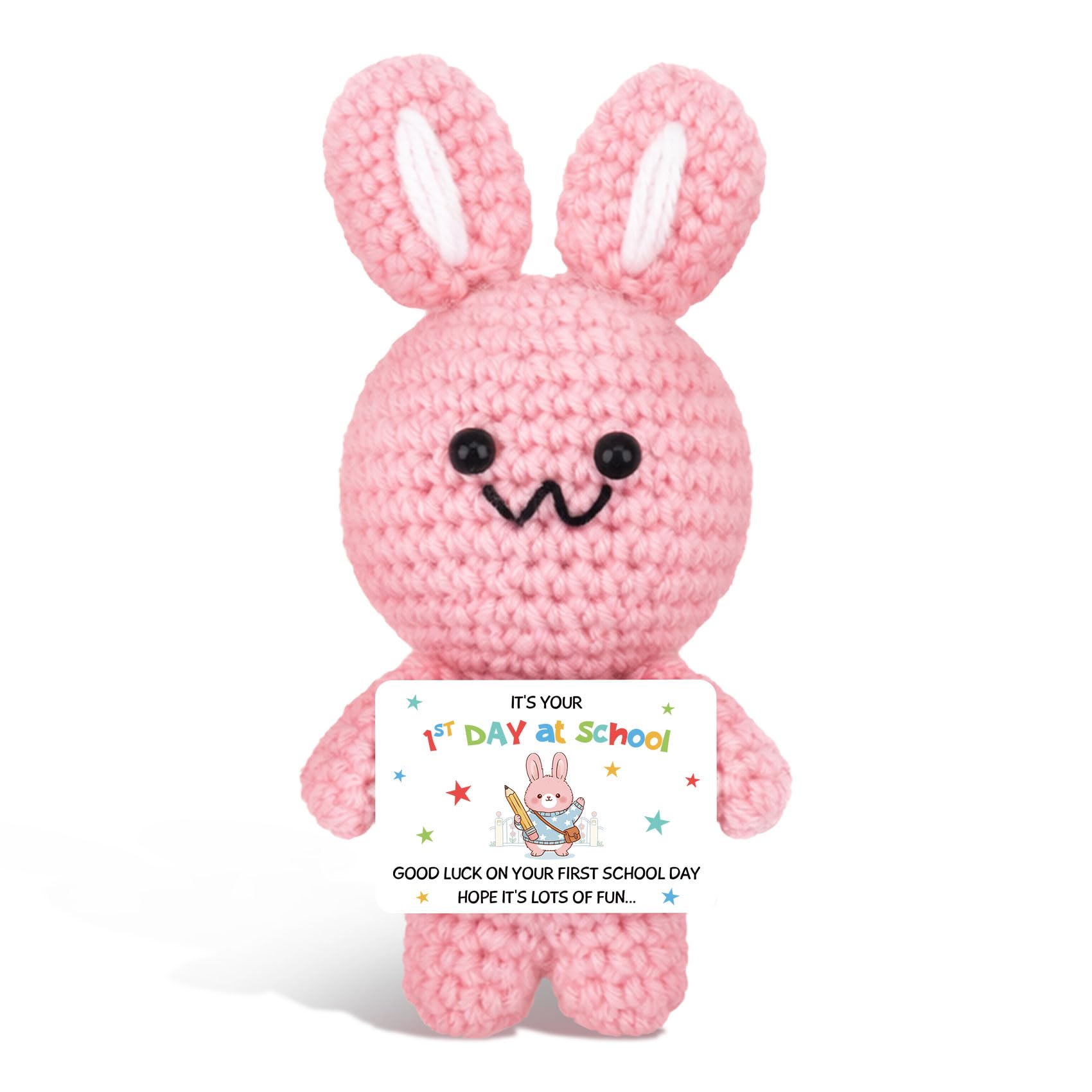 Fodfgxf First Day at School Gifts Crochet Pink Bunny Figurine Starting School Gifts for Students Young Adults Crochet Pink Bunny Cute Rabbit Gift for Rabbit Lovers Good Luck Gift