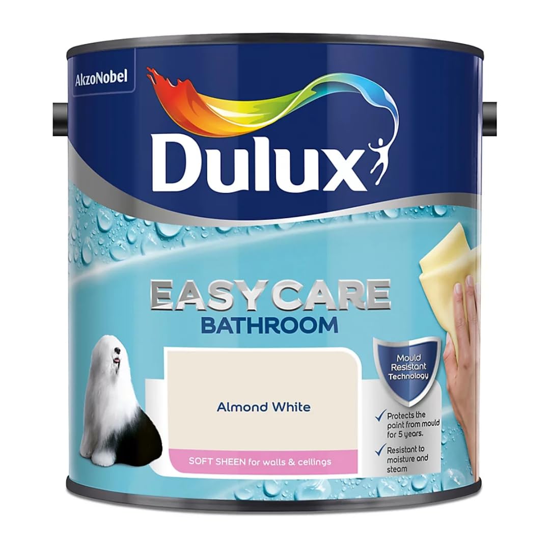 Almond White Dulux Easycare Bathroom Soft Sheen Paint 2.5L – Moisture & Steam Resistant, Mould Protection, Washable Durable Finish for Bathroom Walls & Ceilings