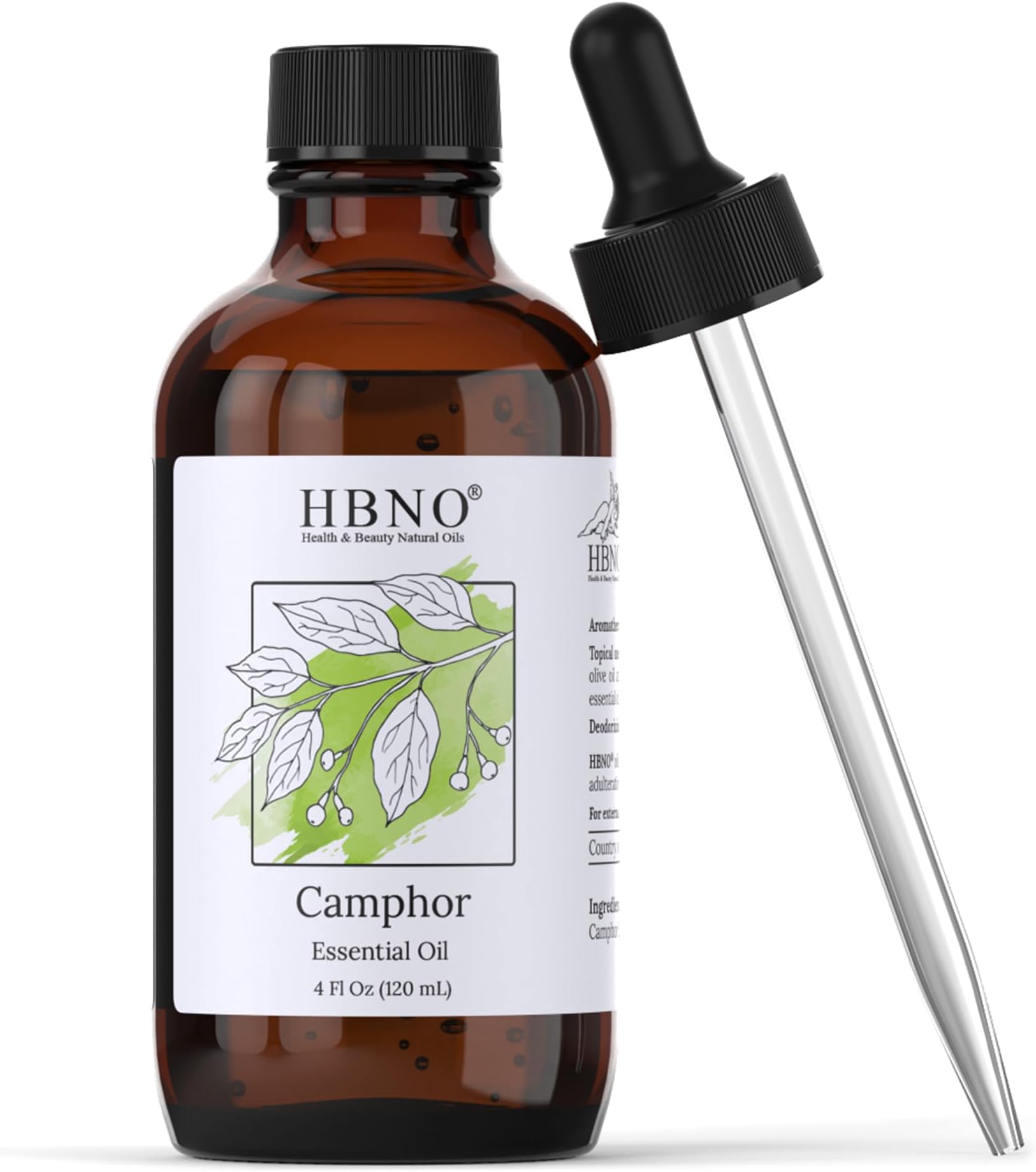 HBNO Camphor Essential Oil - Huge 4 oz (120ml) Value Size - Natural Camphor Oil - Perfect for Cleaning, Aromatherapy, DIY, Soap and Diffuser