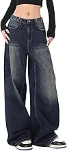 SHENHE Girl's Baggy Jeans Wide Leg Low Rise Y2k Elastic Waist Loose Jeans Denim Pants