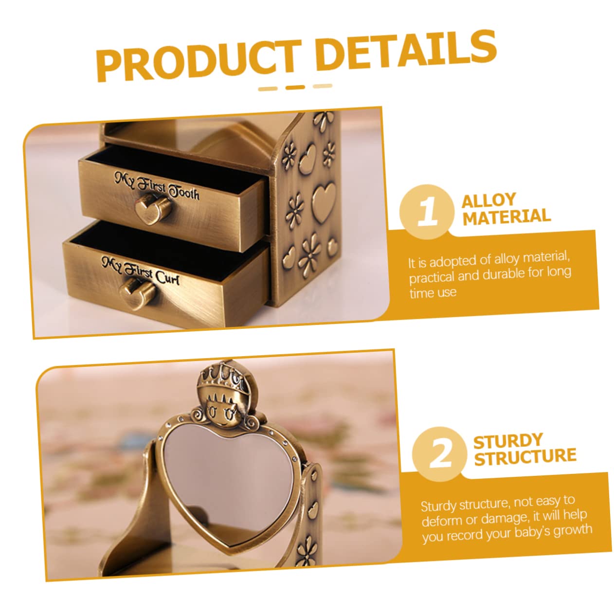 Beatifufu Tooth Box and Curl Metal Keepsake Case for First Tooth and Fetal Hair Storage Creative Present for Newborn Memory Durable Design for Growth Recording