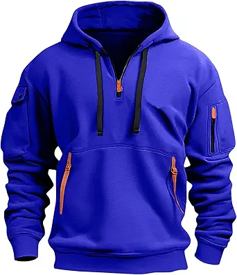 Fall Winter Quarter Zip Hoodie Men Pullover Tactical Sweatshirt Vintage Long Sleeve Casual Hoodies with Pockets