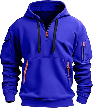 Fall Winter Quarter Zip Hoodie Men Pullover Tactical Sweatshirt Vintage Long Sleeve Casual Hoodies with Pockets