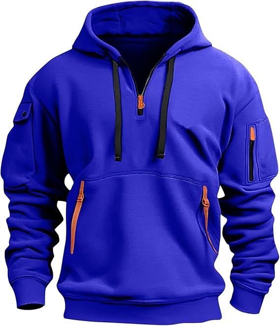 Fall Winter Quarter Zip Hoodie Men Pullover Tactical Sweatshirt Vintage Long Sleeve Casual Hoodies with Pockets