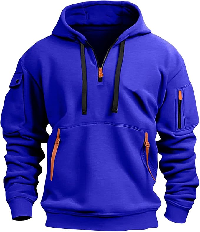 Fall Winter Quarter Zip Hoodie Men Pullover Tactical Sweatshirt Vintage Long Sleeve Casual Hoodies with Pockets