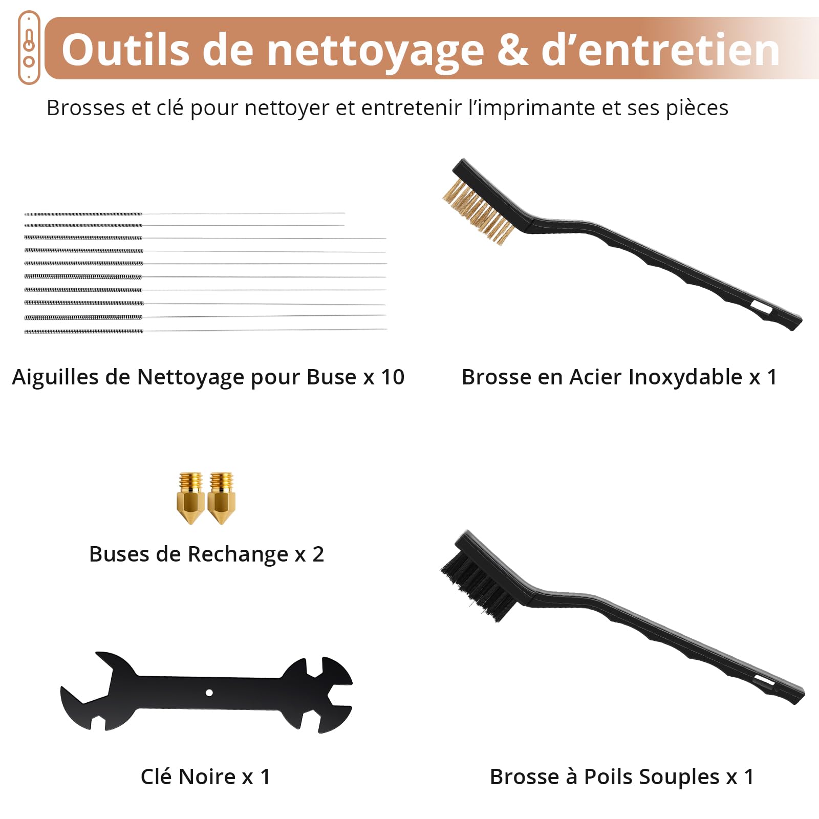 Kamtop Kit Outils Impression 3D Standard – Outils Post-Traitement Imprimante 3D avec Coupe Filament, Couteau de Précision, Spatules, Limes et Aiguilles Nettoyage Buse pour PLA ABS Résine