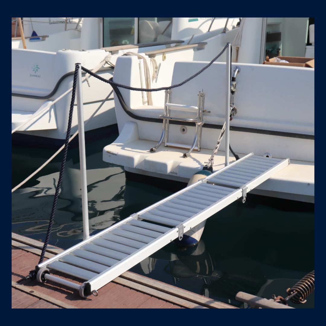 Pasarela de Aluminio para Barco Plegable en Tres tramos, 2 Metros de Longitud, con Ruedas.