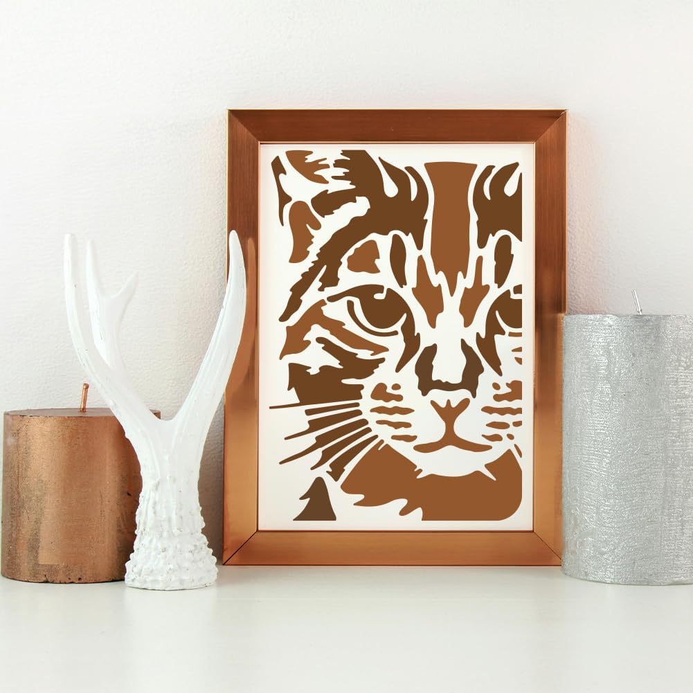 MAYJOYDIY 6 Pcs Cat Dog Face Stencil Reusable Cute Animal Stencils for Painting 8.3×11.7 inches Pet Drawing Templates with Paint Brush for Shirt Wall Floor Furniture Wood Paper Decoration image 4