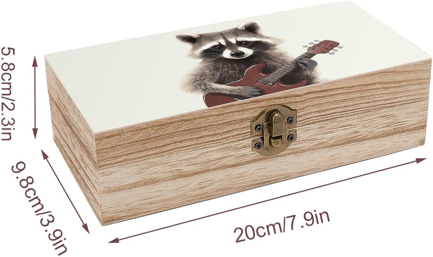 Wooden Storage Box with Hinged Lid And Front Clasp Large Keepsake Box Funny Raccoon Jewelry Box Wooden Storage Bins Office Desk Organizer image 2