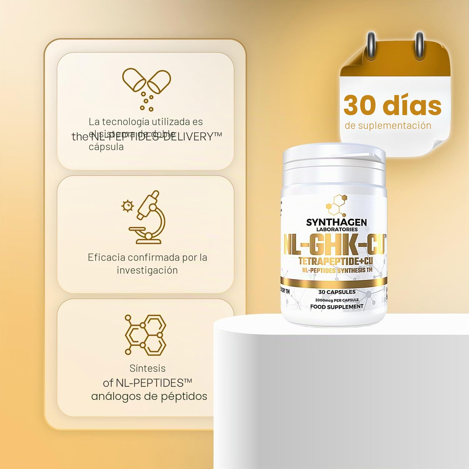 NL-GHK-CU - TRIPÉPTIDO + CU - Para la Regeneración de la Piel - Para el Tratamiento de Arrugas y Cicatrices - Péptidos para la Piel - Para el Crecimiento y Grosor del Cabello