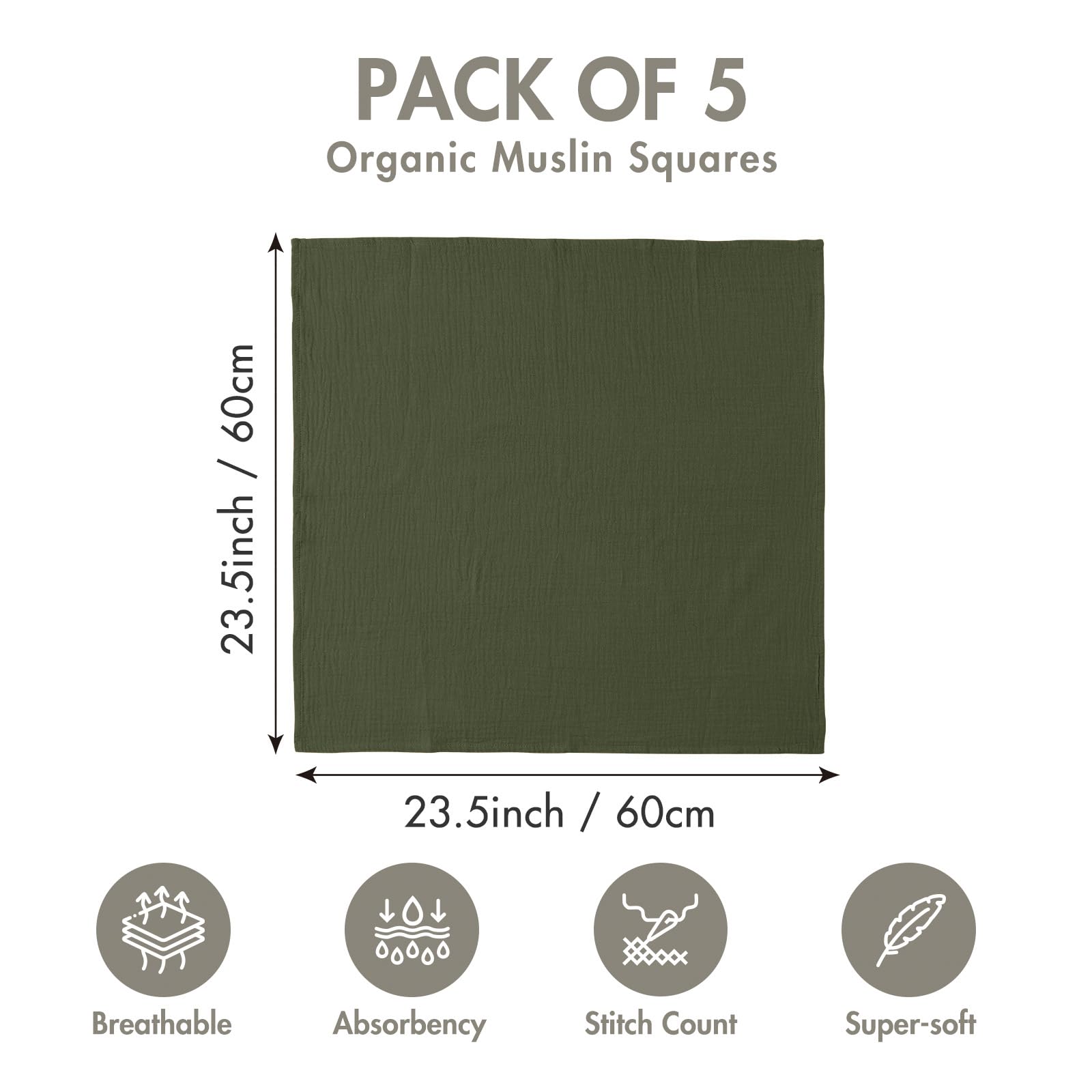 Muslin Cloths for Baby Muslin Squares Swaddle Blankets Neutral Receiving Blanket Swaddling for Newborn Boys and Girls 5 Pack Breathable and Skin-Friendly Swaddle Wrap for Infant Baby LMF5006 - Image 3