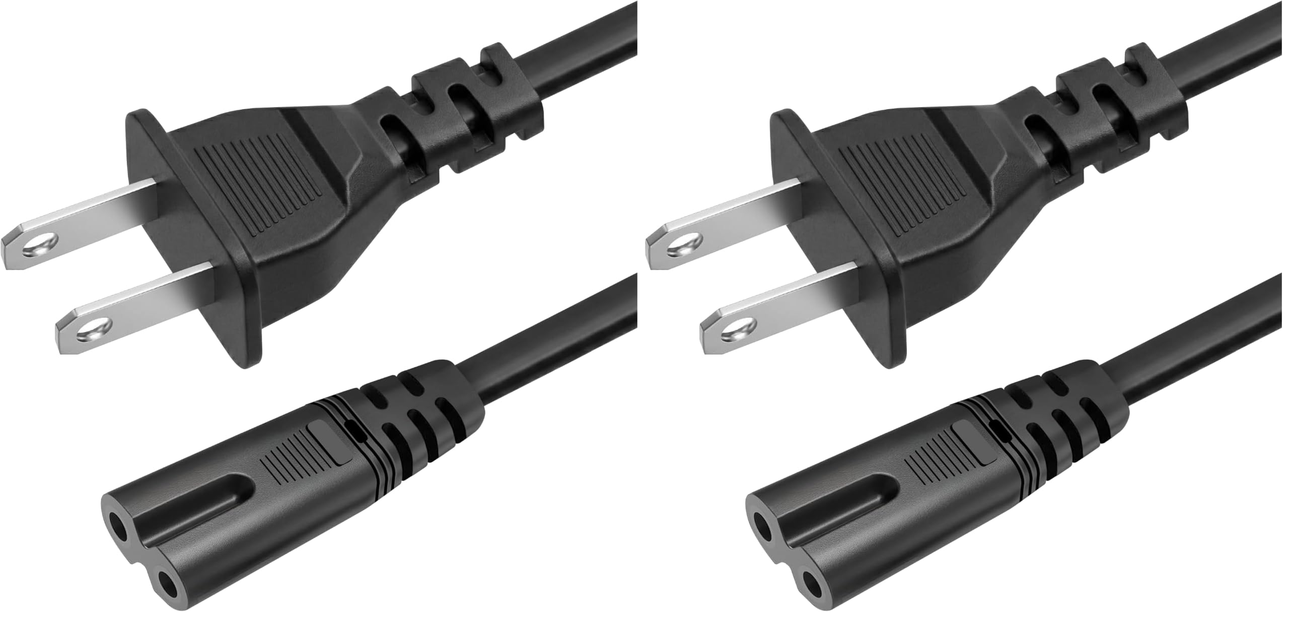 AC 2 Prong Power Cord 3FT C7 Figure 8 Replacement Power Cable for Samsung TV, LG, TCL, Roku, PS5, PS4, Xbox Game Console, Monitor and More (Pack of 2)