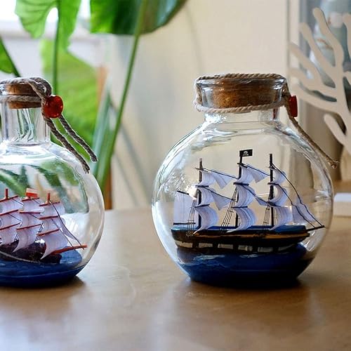 Miniatura 6 de Escultura de estatua china Feng Shui Escultura creativa de vidrio, modelo de barco de vela, manualidades de madera, gabinete de vino, decoración