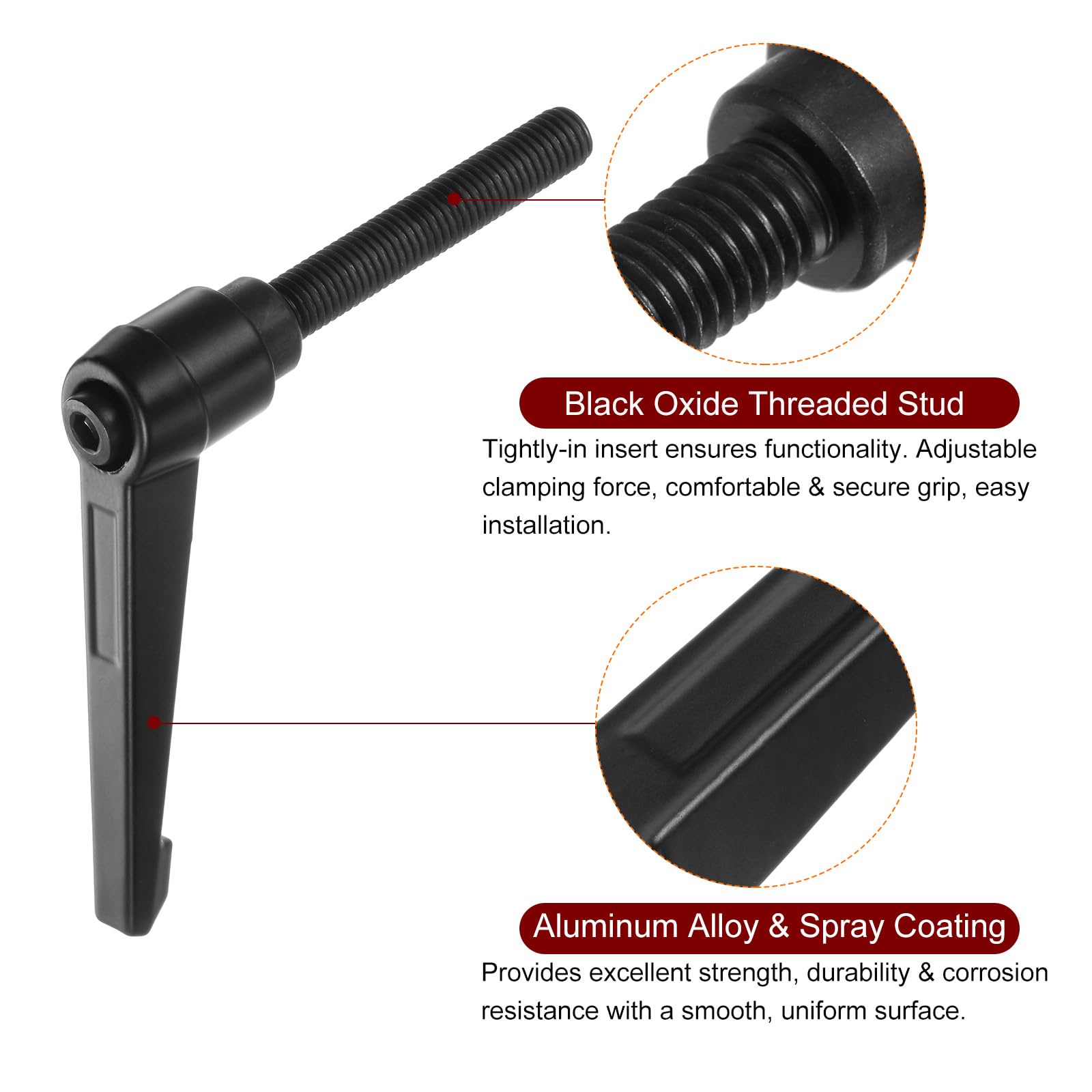 QUARKZMAN 6pz Regolabile Serraggio Leva Maniglie M10 x 70mm Maschio Filettatura Bullone Manopole Girevole Vite blockggio Rapido Rilascio Cricchetto Pulsante Maniglia, Nero