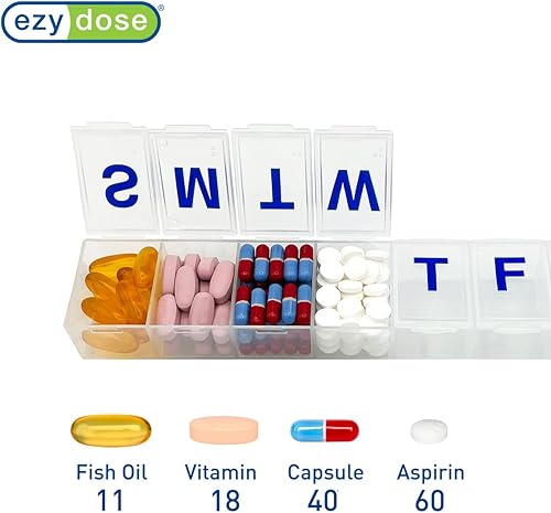 Miniatura 2 de Ezy Dose - Pastillero semanal (7 días), estuche de vitaminas y caja de medicamentos, tapas transparentes, tamaño 2XL