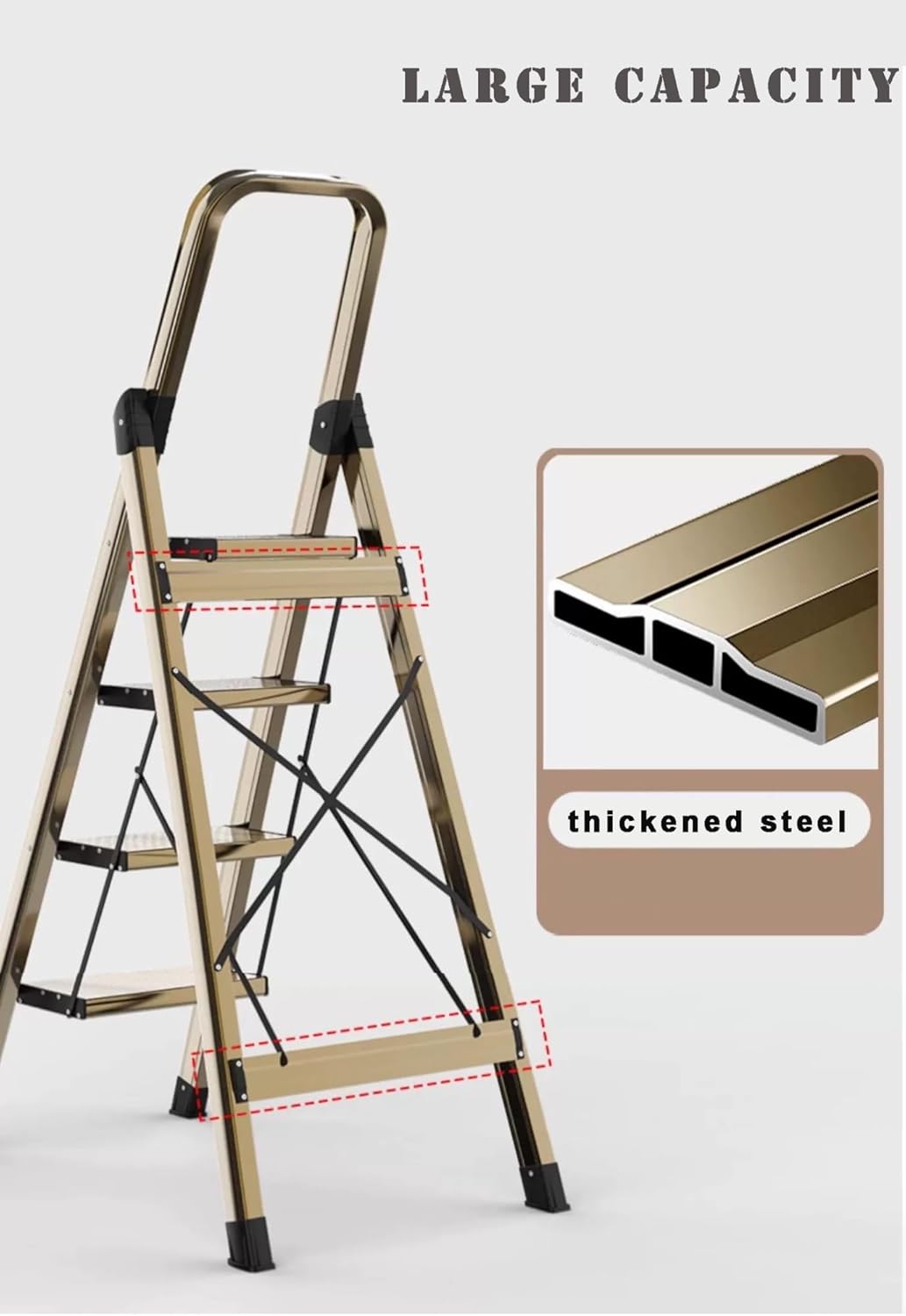 6-Step Ladder Folding Ladder Sturdy Aluminum Alloy Ladder Portable Step Stool with Wide Anti-Slip Pedal Multi-Use Ladder Flower Stand Shelf Organizer(Silver,6-Step)