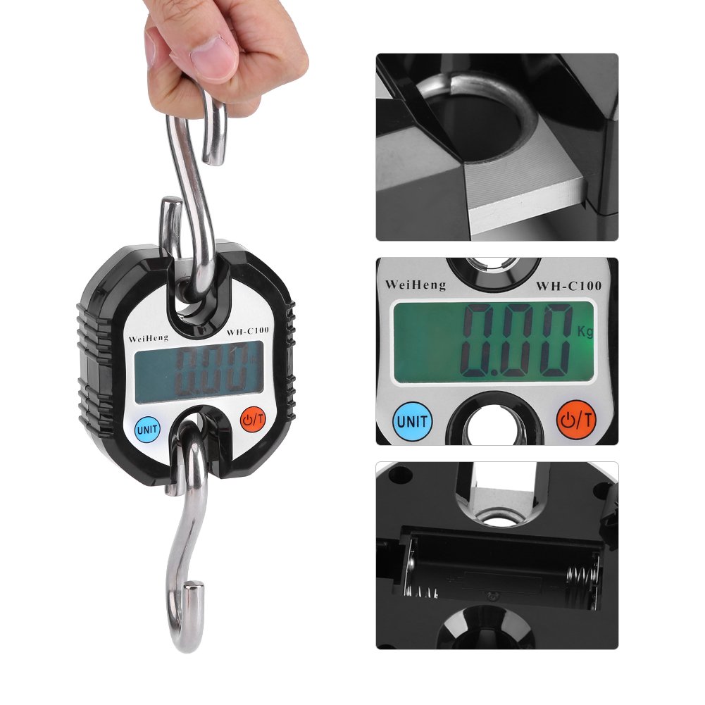 Balanza de grúa profesional, portátil, digital, 150 kg, balanza de colgar, mini gancho electrónico, balanza para pesaje de equipaje, hogar, granja, fábrica, caza, aire libre, etc.(Negro)
