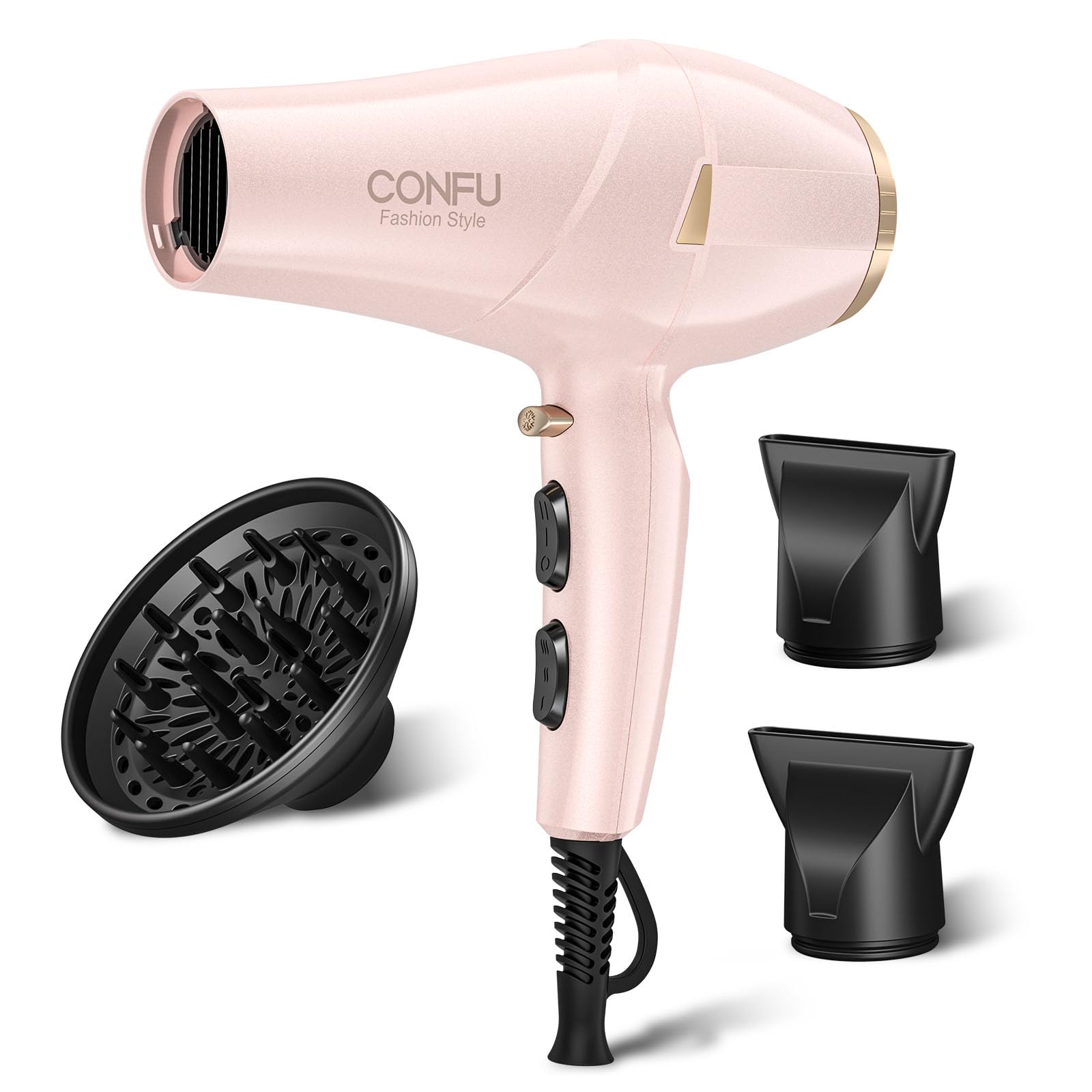 CONFU 2300W Profi Föhn Ionen Technologie Salon Haartrockner mit Diffusor StylingDüse Professional Fön AC Motor Schnell Trocken Leistungsstark 2 Geschwindigkeit und 3 Heizstufen Kalt Europäisch 220V
