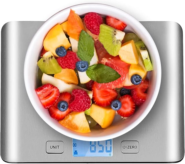 himaly Digital Kitchen Scales Food Scale with Stainless Steel Platform,Electronic Cooking Scale with Backlit LCD Display, Add , Weigh, Measures Liquids/Fluids, for Baking and Cooking ,5KG,Silver