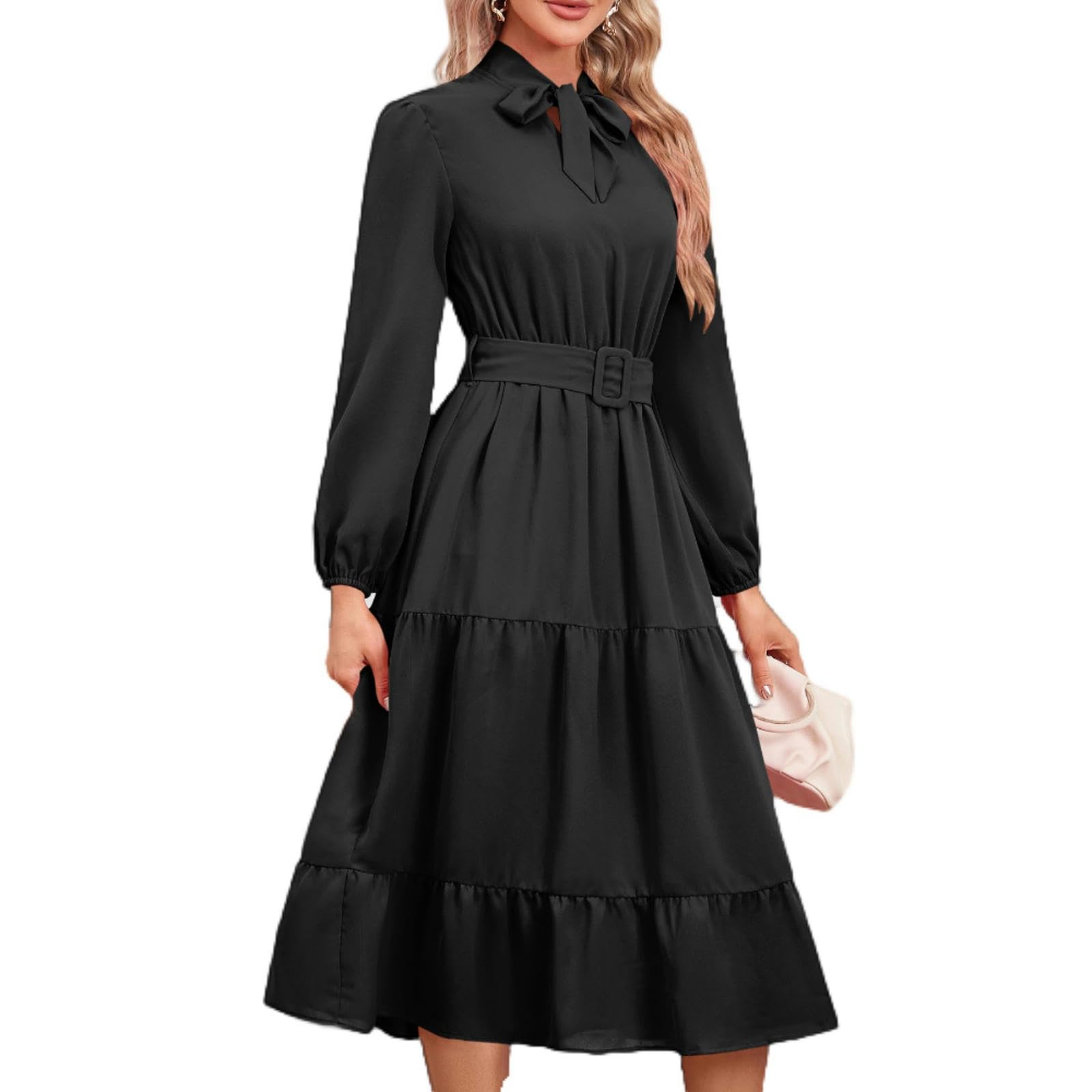 Robe élégante à col à lacets en coupe gâteau aux finitions luxe