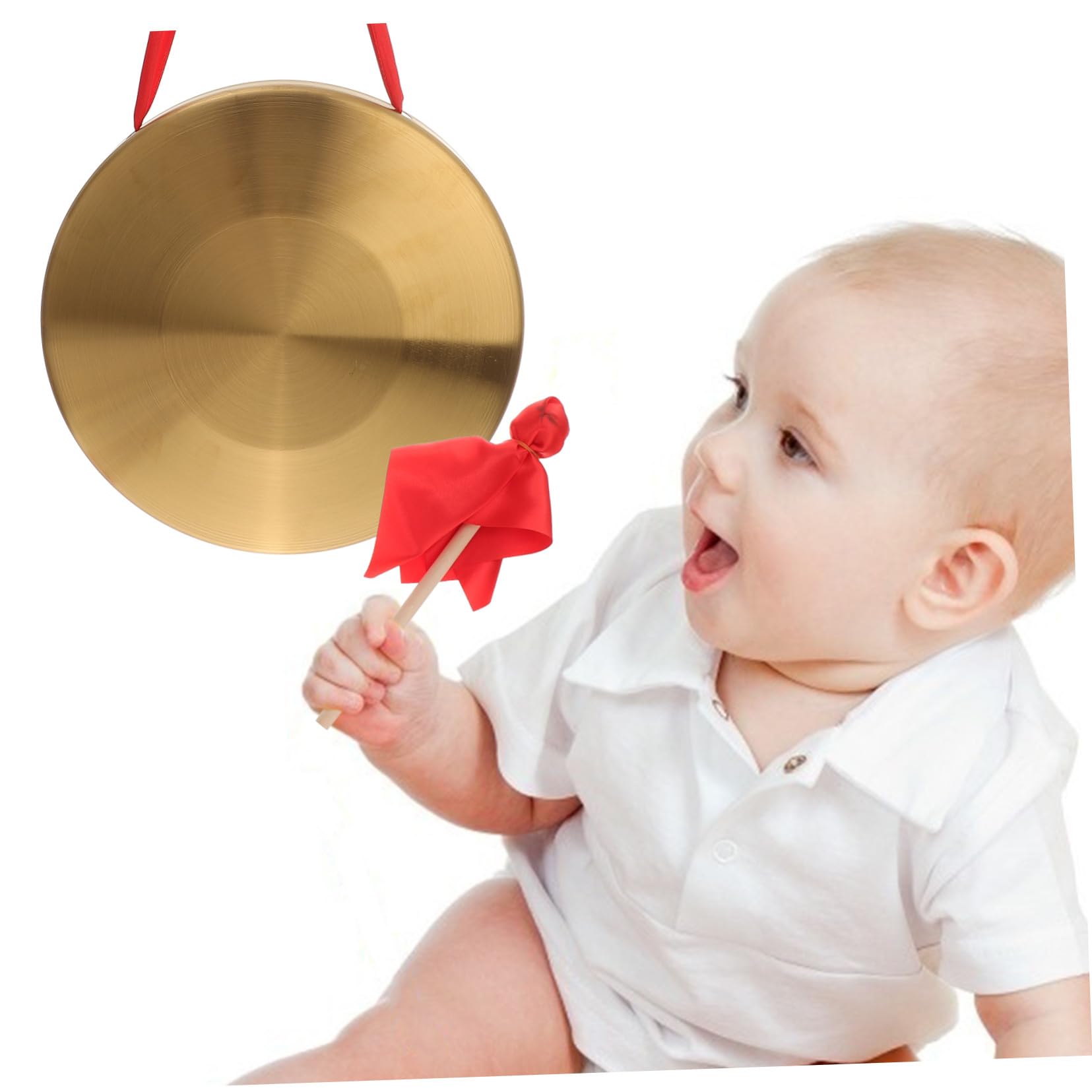 Gong de Mano de Cobre Dorado, 1 Juego de Percusión Infantil | Martillo Incluido, Aleación de Acero y Cobre, Mango Ergonómico para Sujeción Cómoda, Estilo Creativo Estilo Aleatorio