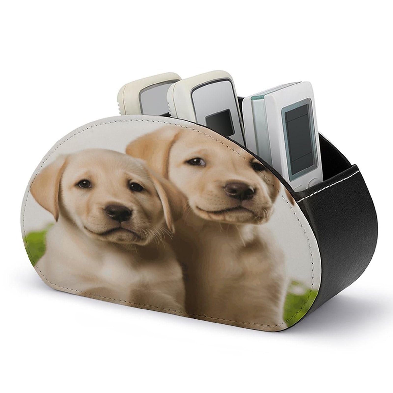 VstaDank Funny Labrador Puppy Dog Remote Control Holder with 5 Compartments PU Leather Remote Caddy Desktop Organizer Store TV Remote Control Storage Box for Home Office Desk Nightstand
