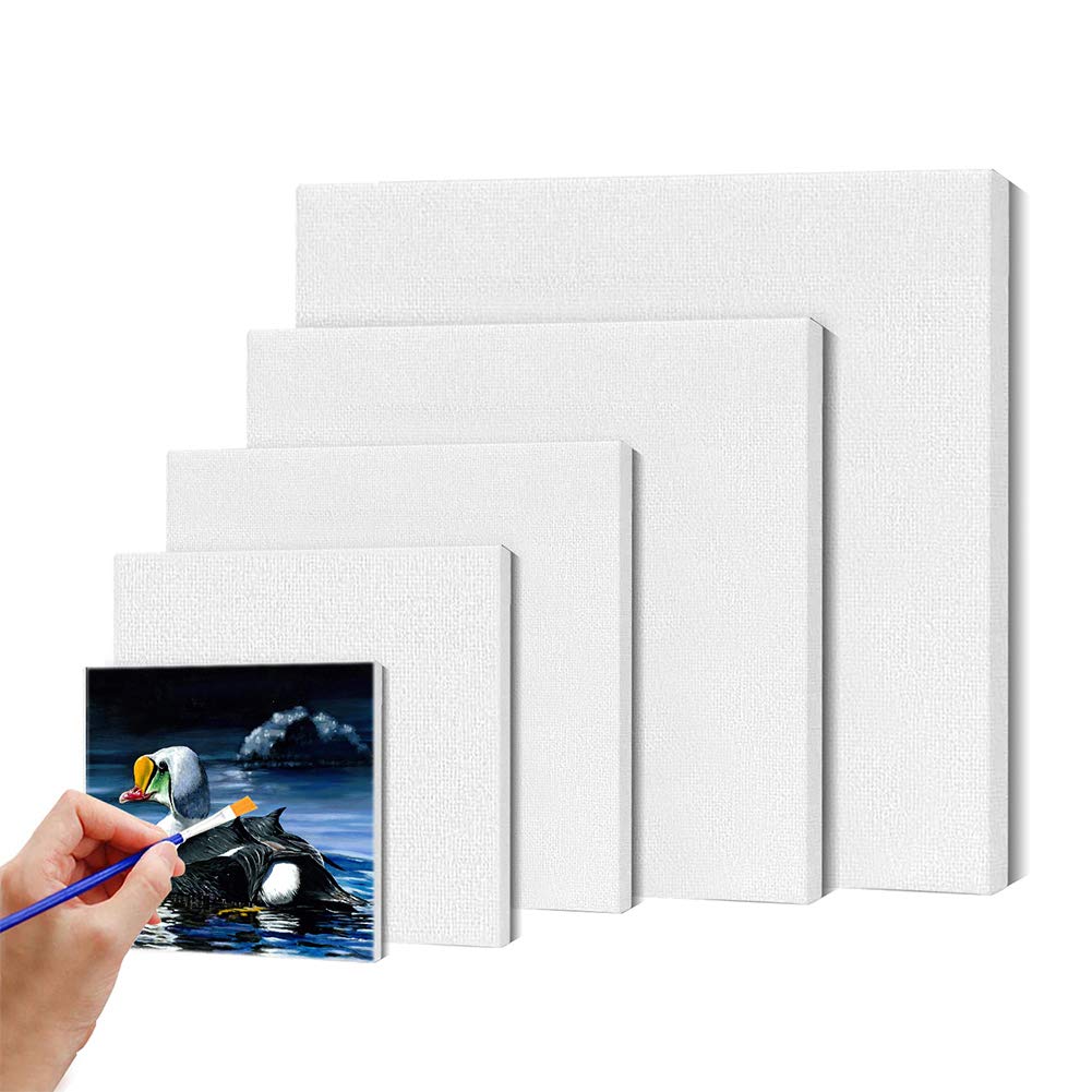 Stretched Canvas White Blank, 100% Cotton for Painting,4x4",6x6",8x8",10x10",12x12" Inch Canvases for Artist, Pack of 5 Primed, Hobby Painters & Beginner, Oil Paint & Wet Art Media