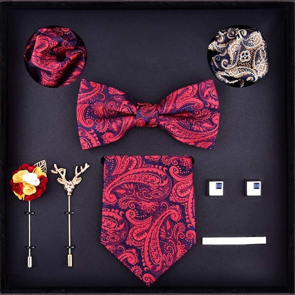 WYKDL Plaid Tie Men's Silk Tie and Pocket Square Cufflinks Tie Clip Set Wedding Gift Box 8Cm Mens Ti
