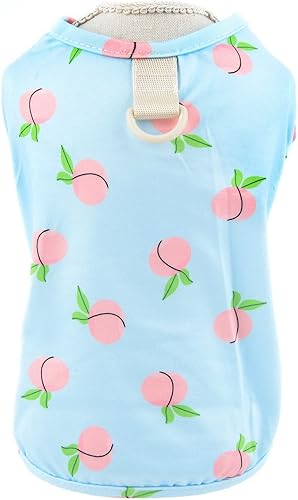 Miniatura 6 de SMALLLEE_LUCKY_STORE Camiseta con estampado de durazno para mascotas, camiseta para cachorros con anillo en D para perros pequeños y medianos,
