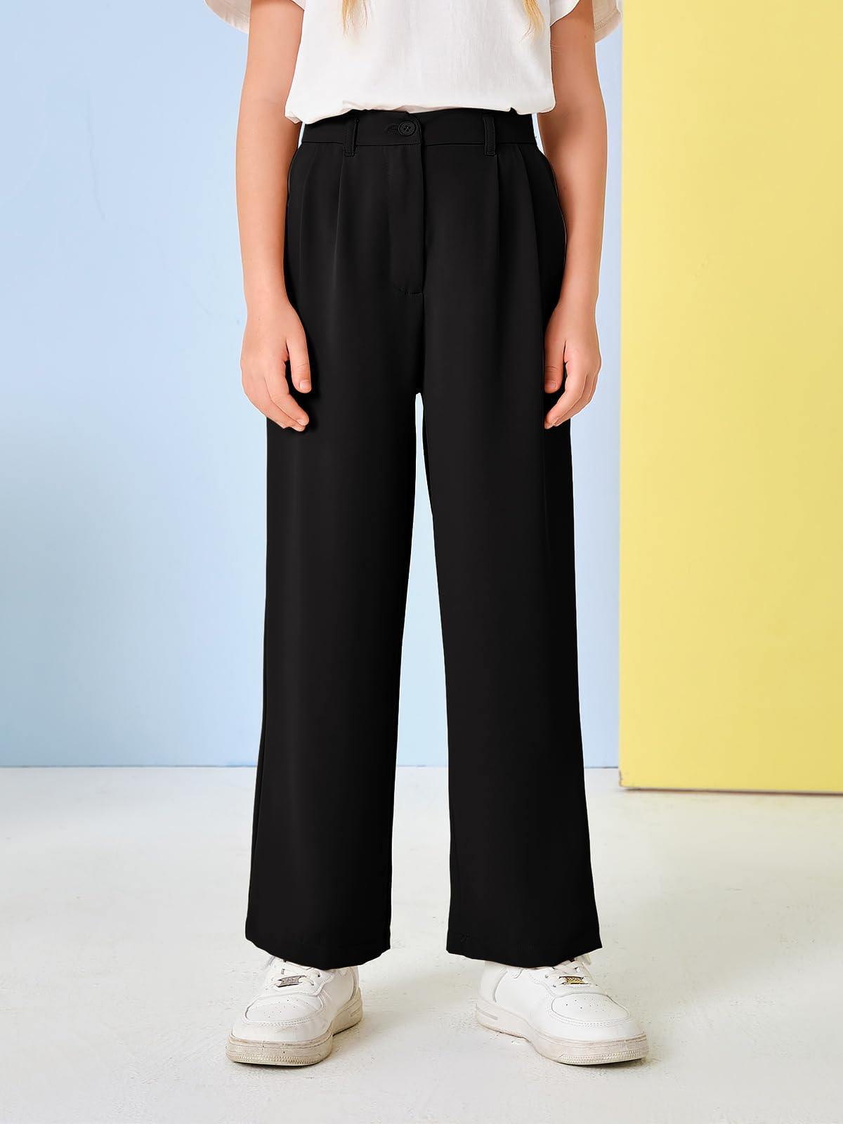 Pantalones de uniforme escolar de cintura alta y pierna ancha para niñas de 5 a 14 años